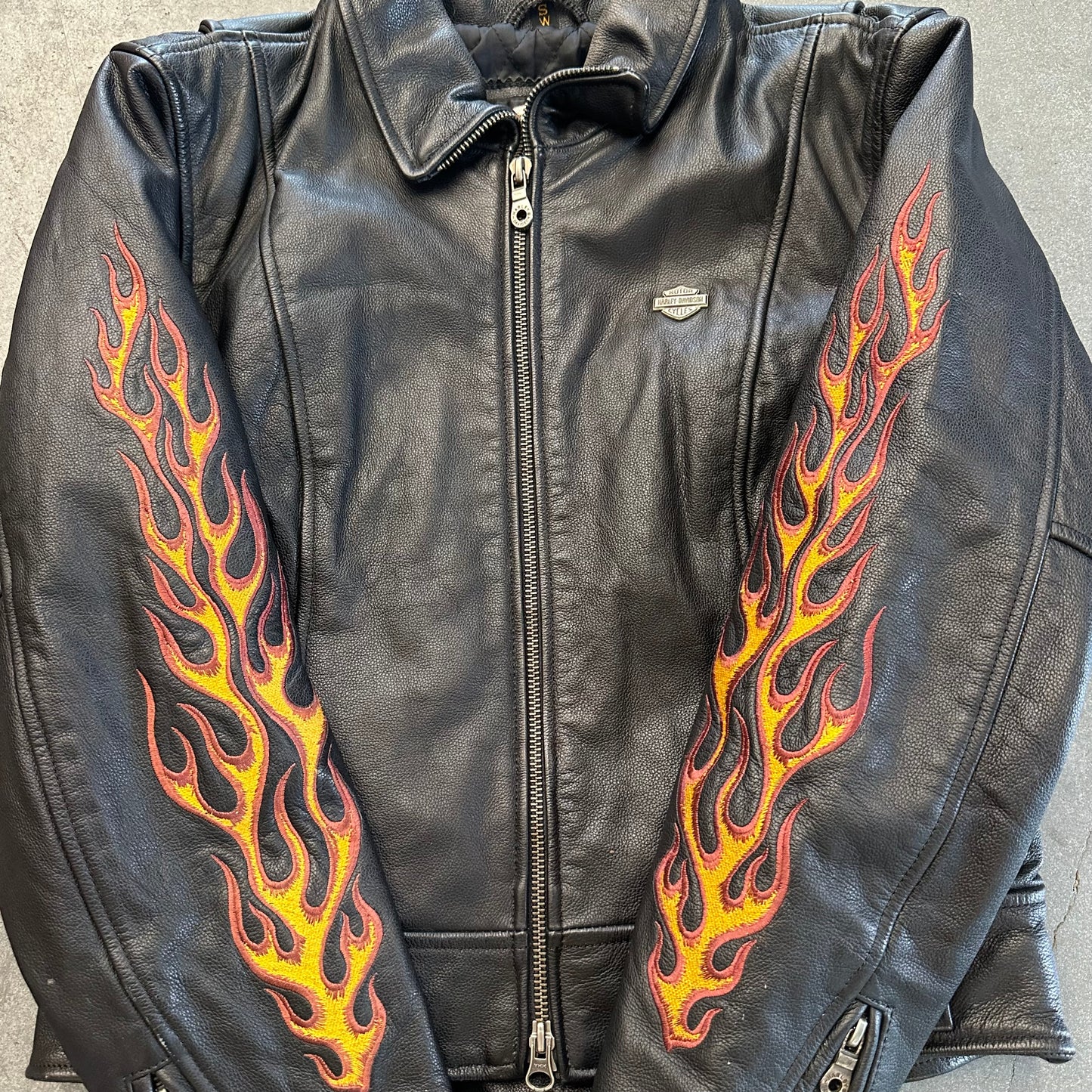 HARLEY-DAVIDSON EMBROIDERED FLAMES LEATHER JACKET