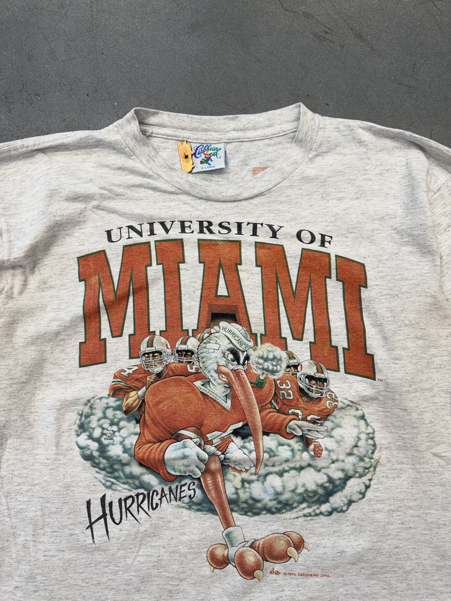 1993 UNIVERSITY OF MIAMI HURRICANES TEAM CLOUD TEE (CARIBBEAN SOUL TAG)
