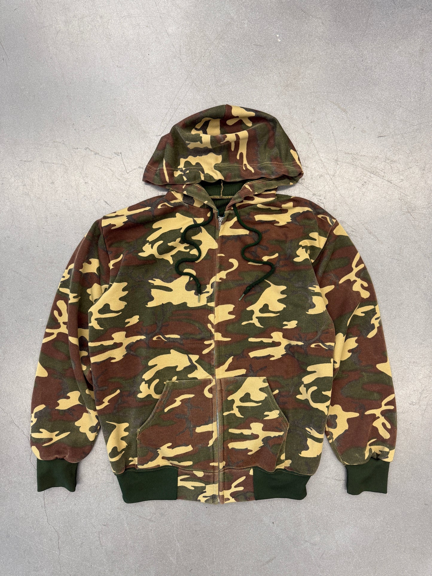 Y2K WAFFLE-LINED CAMO ZIP-UP HOODIE (100% POLYESTER TAG)