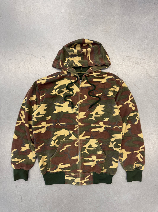 Y2K WAFFLE-LINED CAMO ZIP-UP HOODIE (100% POLYESTER TAG)