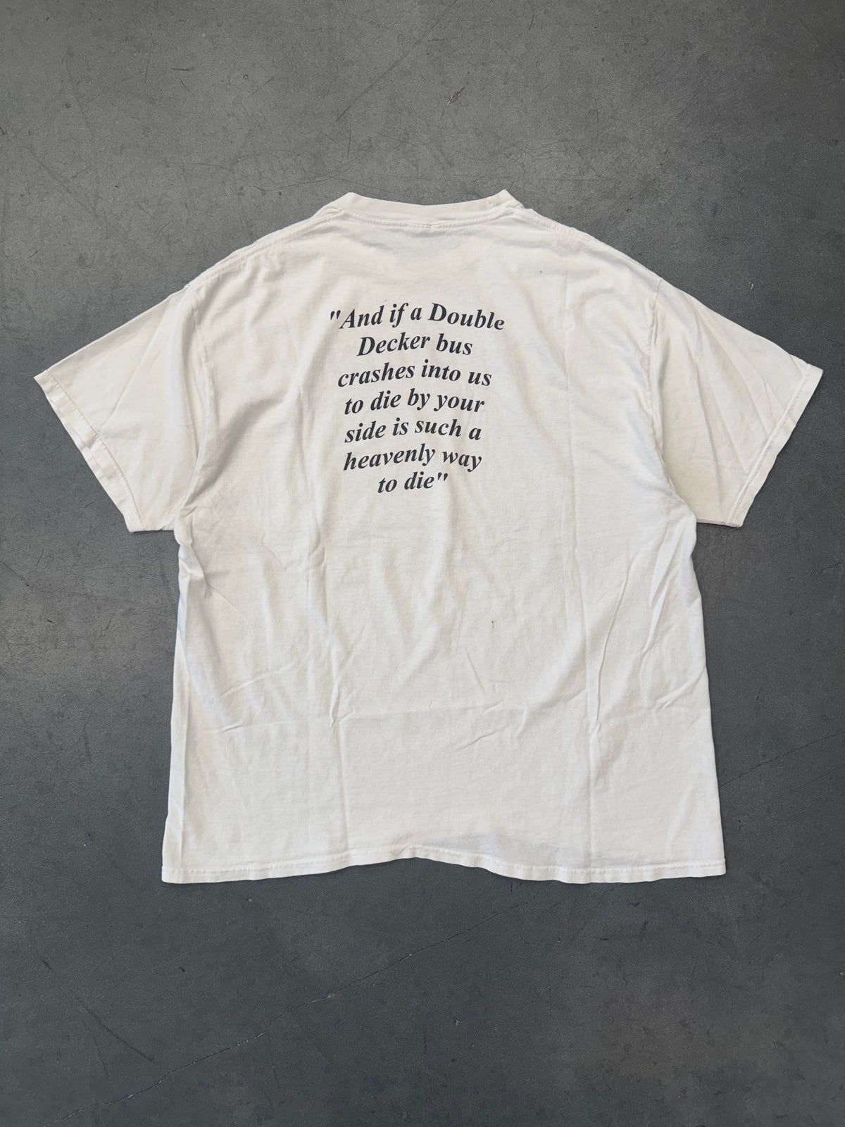 VINTAGE THE SMITHS "AND IF A DOUBLE DECKER BUS CRASHES INTO US" TEE (HANES HEAVYWEIGHT TAG)