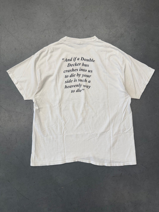 VINTAGE THE SMITHS "AND IF A DOUBLE DECKER BUS CRASHES INTO US" TEE (HANES HEAVYWEIGHT TAG)