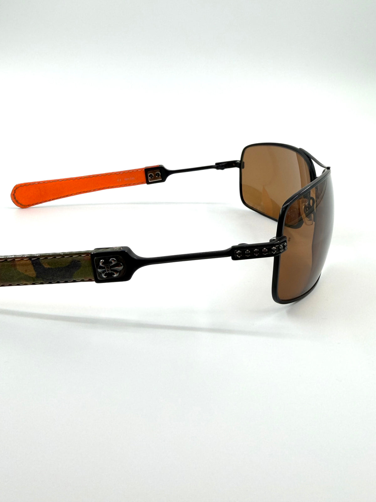 CHROME HEARTS 'KUSTOM' LEATHER AVIATOR SUNGLASSES - CAMO/ORANGE