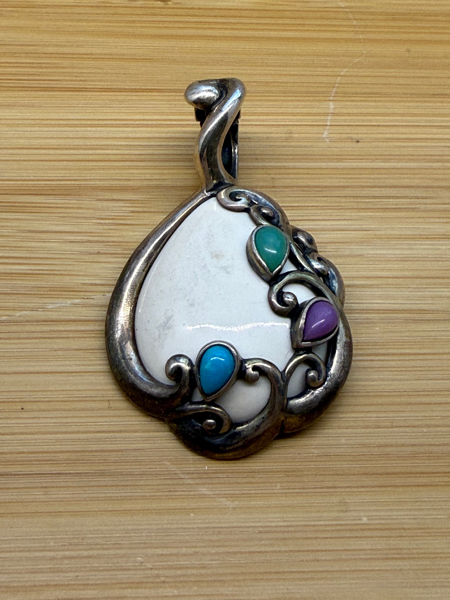CAROLYN POLLACK RELIOS MULTI-STONE & WHITE AGATE SILVER PENDANT