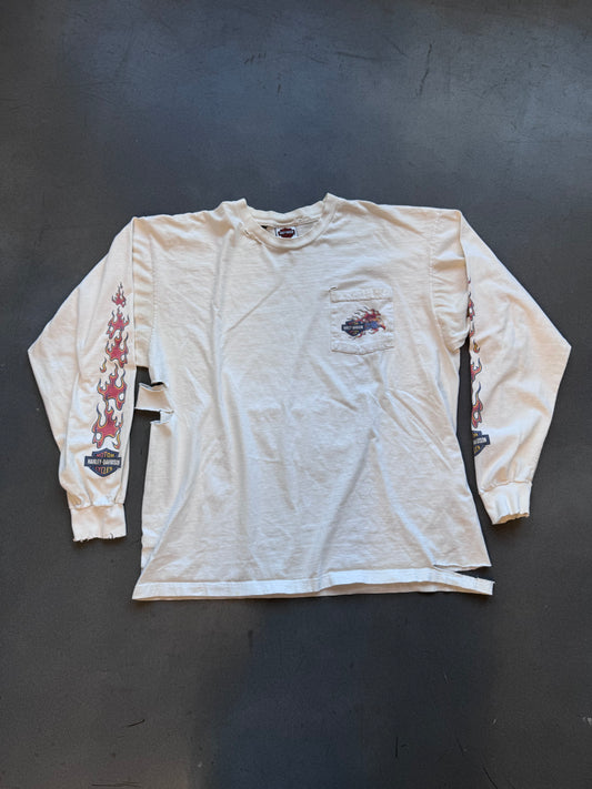 2002 HARLEY-DAVIDSON CHICAGO, IL FLAME LS POCKET TEE (HARLEY-DAVIDSON TAG)