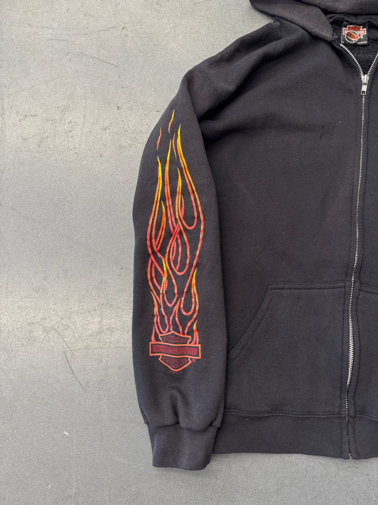 1996 HARLEY-DAVIDSON OF GLENDALE, CALIFORNIA FLAME SLEEVE ZIP-UP HOODIE