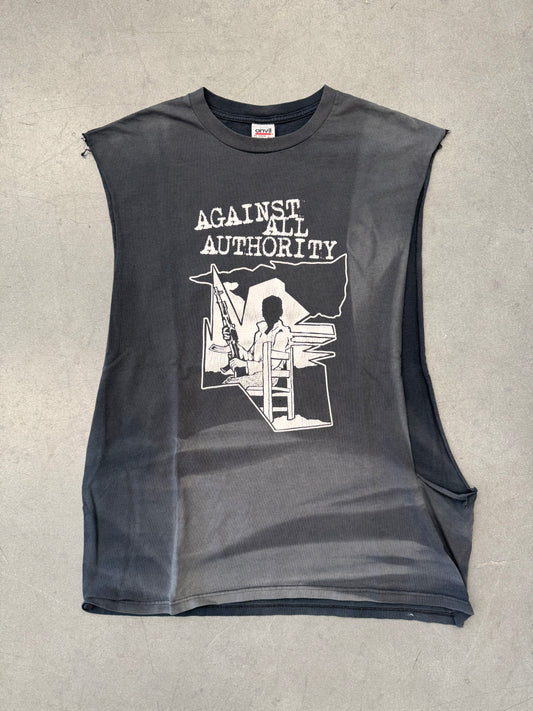 90'S HOPELESS RECORDS AGAINST ALL AUTHORITY FADED CUT-OFF TEE (ANVIL TAG)