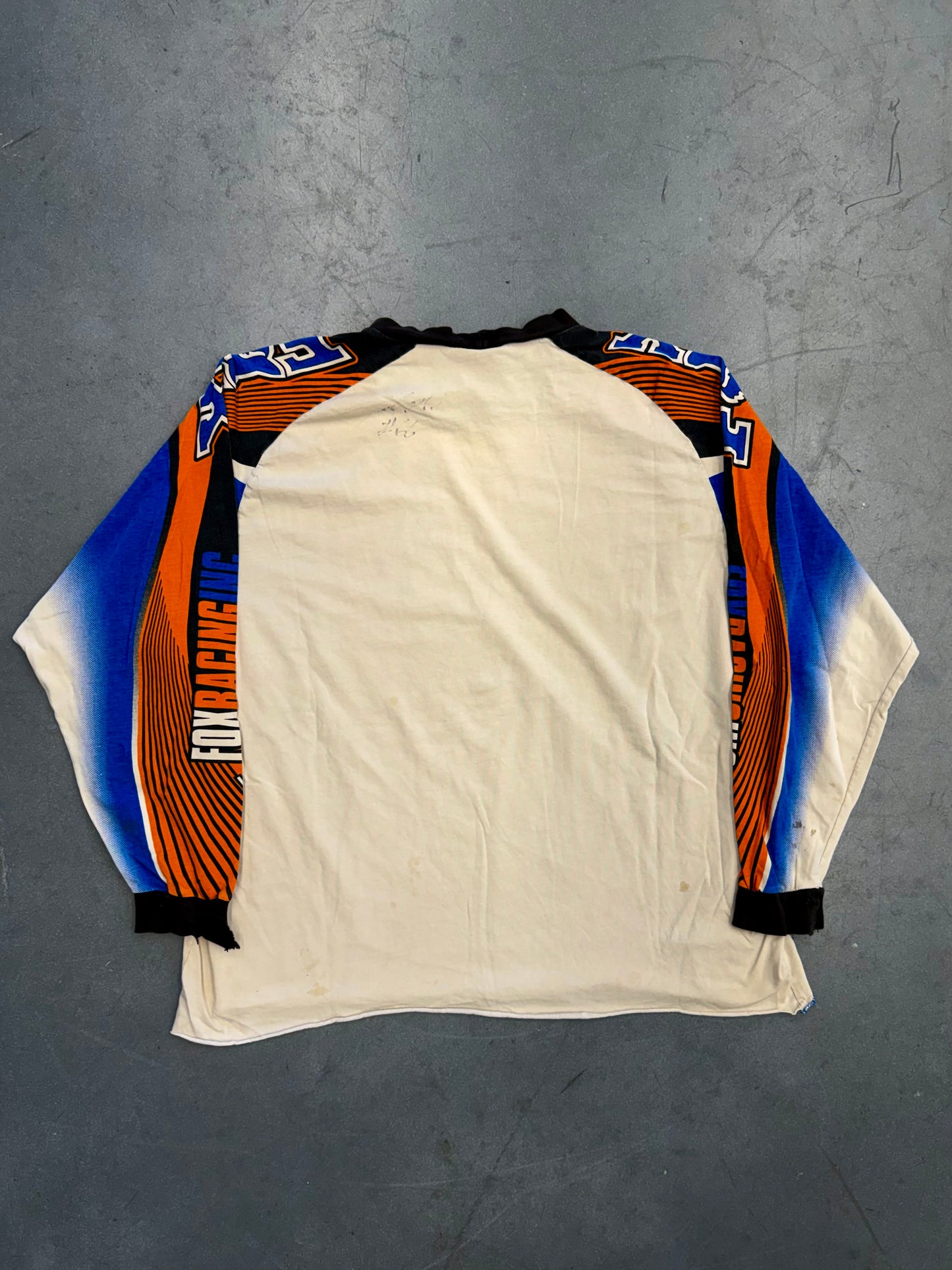 90'S FOX RACING LS MOTOCROSS RACING SHIRT- BLACK/ORANGE/BLUE
