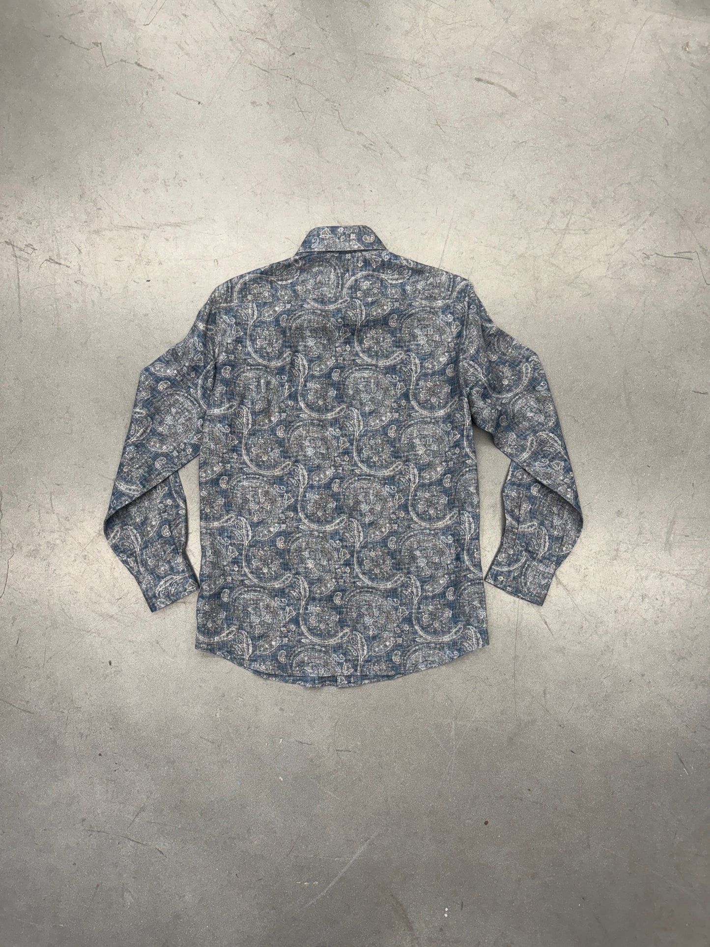 BRUNELLO CUCINELLI BLUE LINEN PAISLEY BUTTON UP
