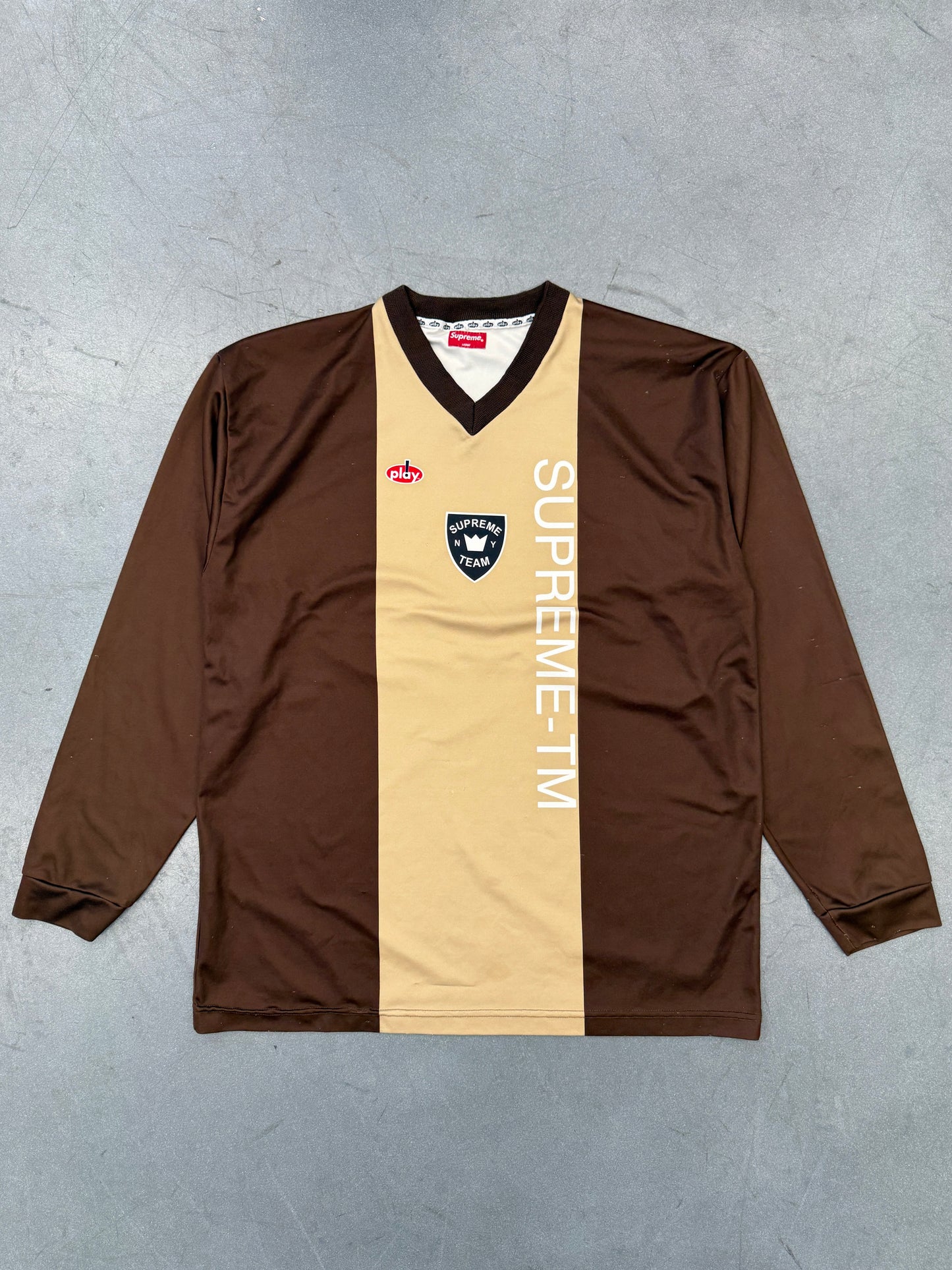 VINTAGE SUPREME X PLAY SPORTS LS MADE IN ITALY SOCCER JERSEY - BROWN