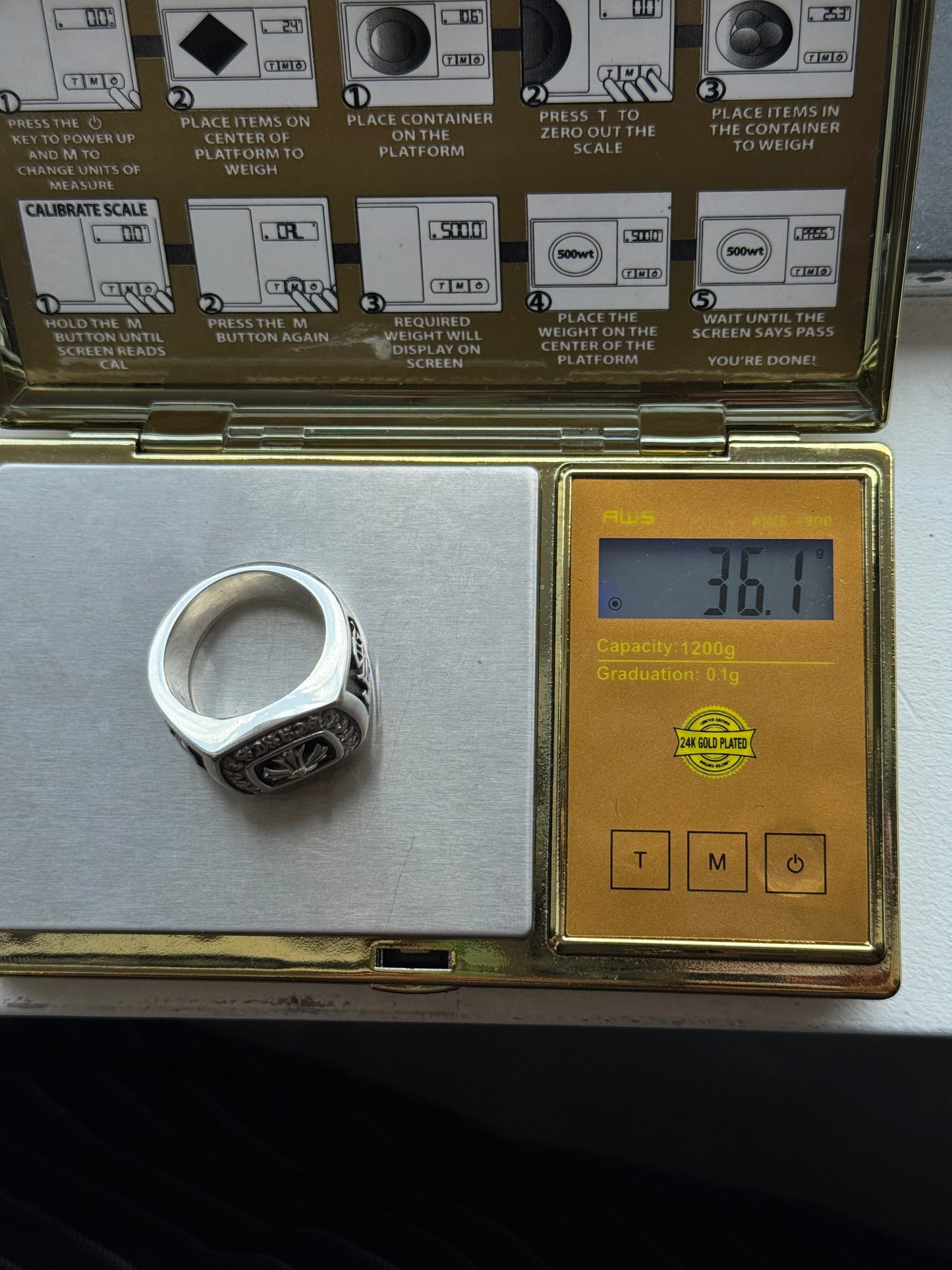 CHROME HEARTS DIAMOND CHAMPION SILVER RING 33 LARGE (SIZE 12) (36.1 GRAMS) (NEW)