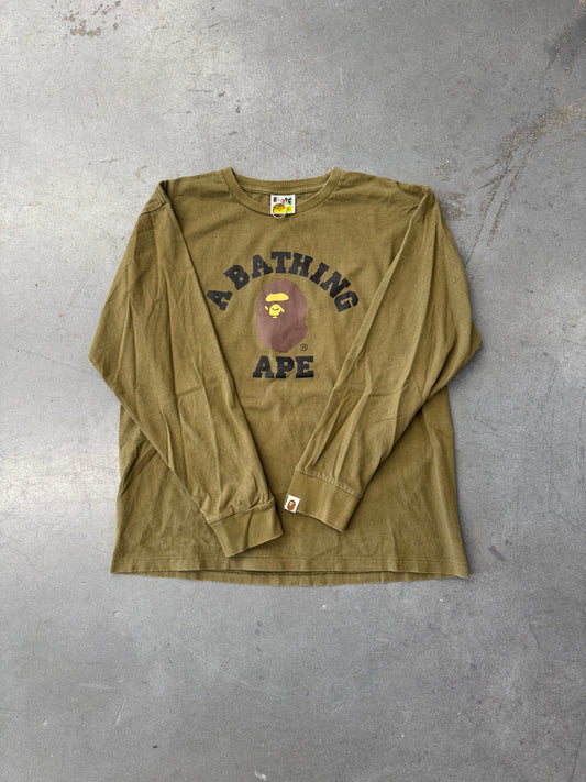 BAPE A BATHING APE LS COLLEGE TEE - OLIVE