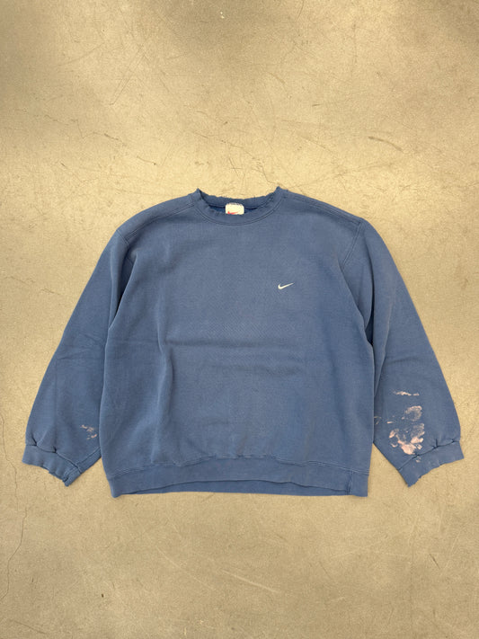 90S NIKE CHEST SIDE SWOOSH BLUE DISTRESSED CREWNECK SWEATER (WHITE/RED TAG)