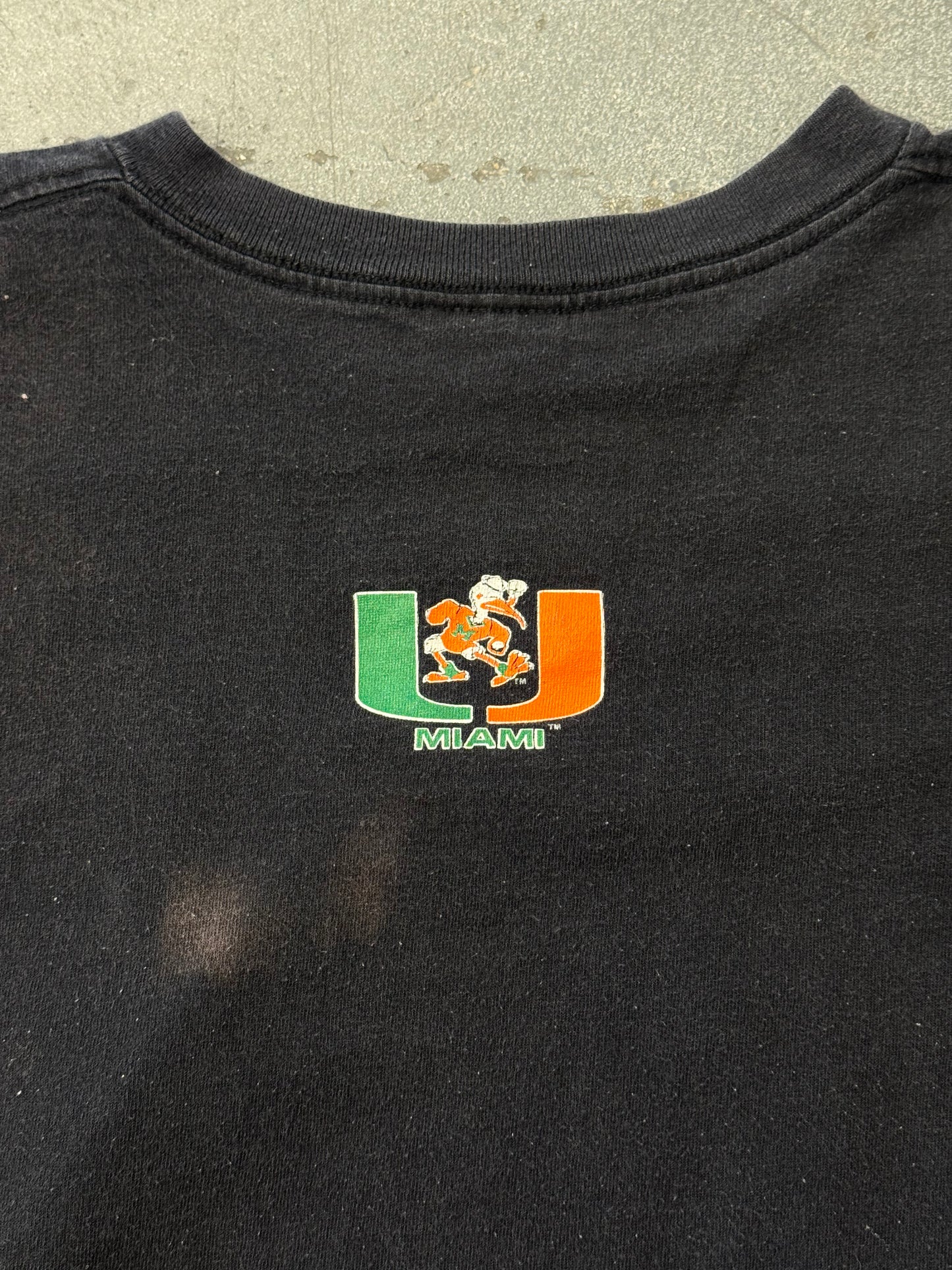 1995 MIAMI HURRICANES "PROPERTY OF MIAMI" FLAMING FOOTBALL TEE (CUT TAG)
