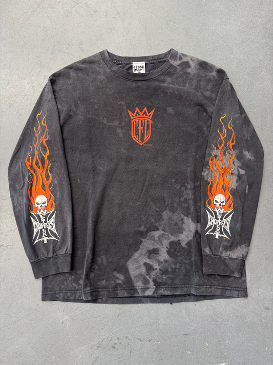 2002 WEST COAST CHOPPERS CFL SKULL FLAME LONGSLEEVE TEE (JESSE WHO? TAG)