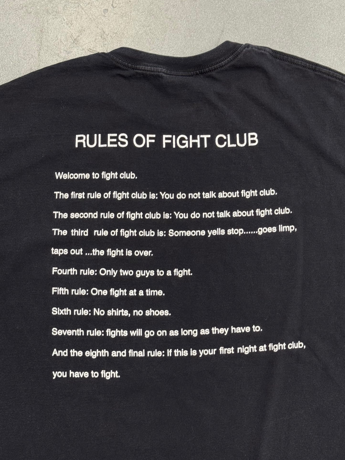 2000 FIGHT CLUB MOVIE PROMO 'RULES' TEE (GIANT TAG)
