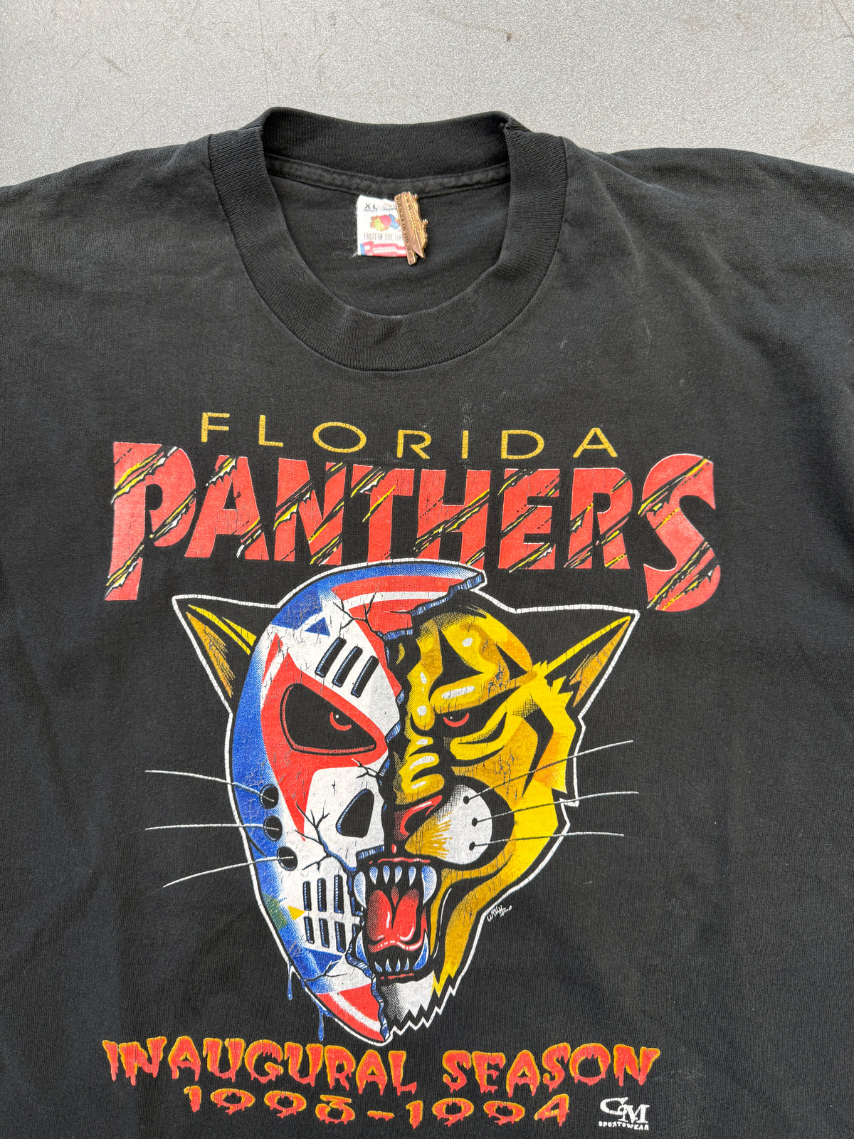 1993-1994 FLORIDA PANTHERS INAUGURAL SEASON PANTHER MASK TEE (FOTL TAG)