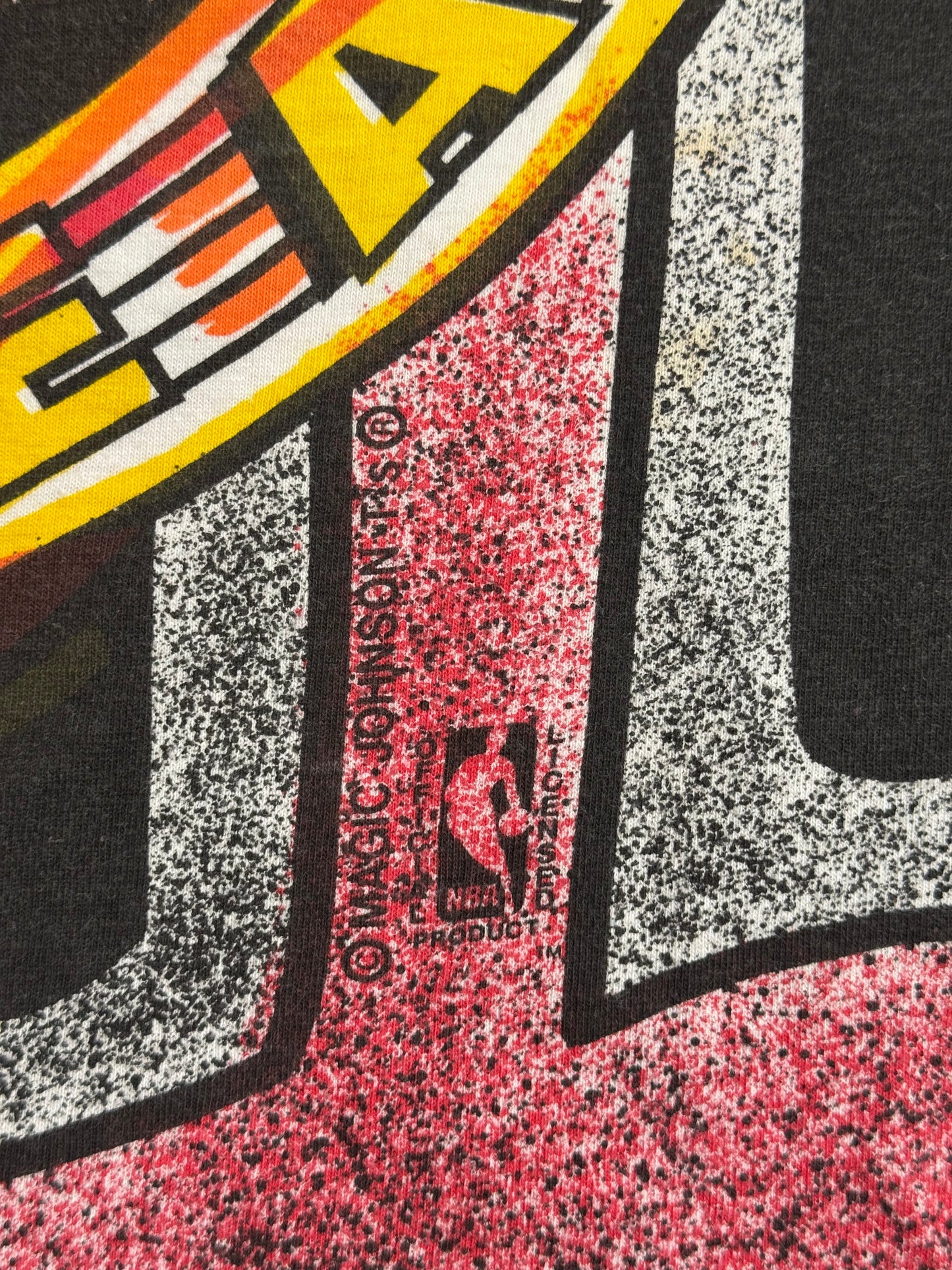 90S MAGIC JOHNSON T'S MIAMI HEAT EMBLEM PAINTED AOP TEE