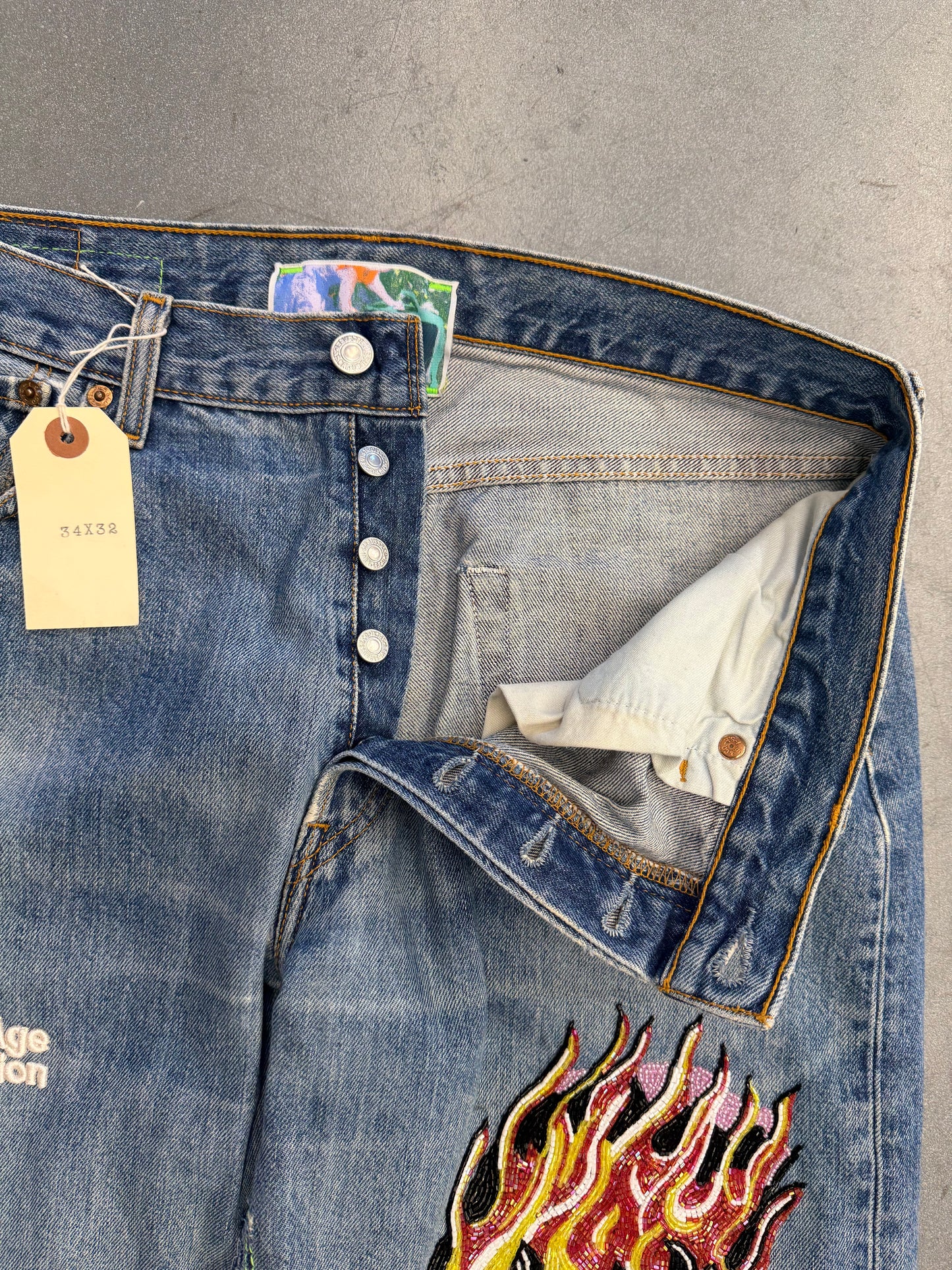 BETTER WITH AGE SHAM HAND-BEADED DOUBLE-WIDE DENIM