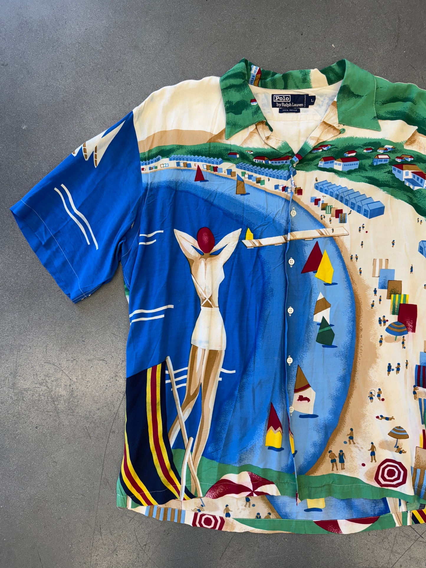 90S VINTAGE POLO RALPH LAUREN ORIGINAL RIVIERA ITALIA BUTTON UP RAYON SHIRT