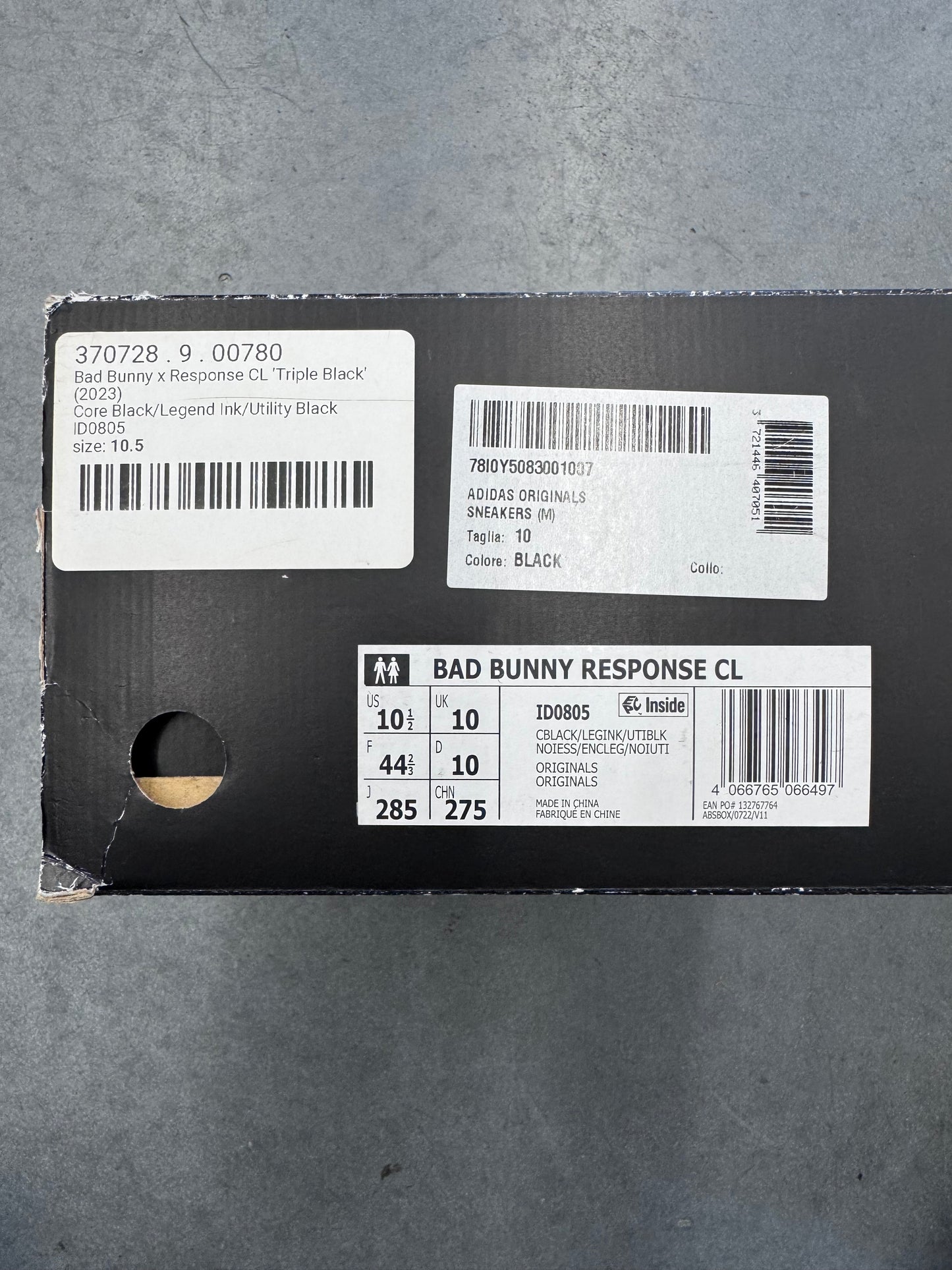 2023 SIZE 10.5 ADIDAS RESPONSE CL BAD BUNNY TRIPLE BLACK (PRE-OWNED WITH BOX)