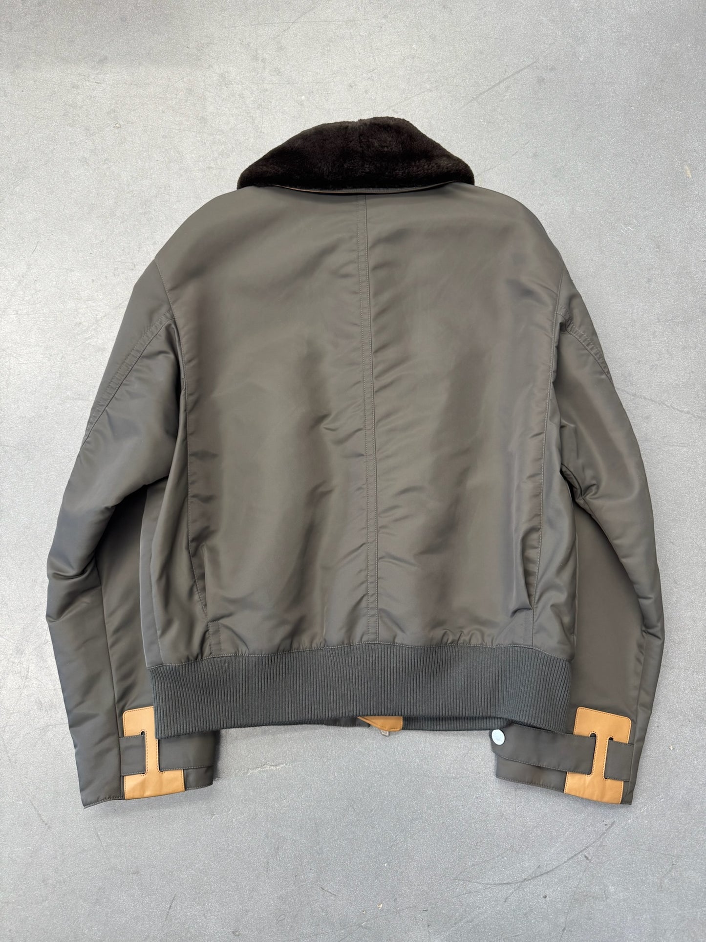 HERMES OFF-CENTER FULL-ZIP JACKET WITH BROWN LEATHER