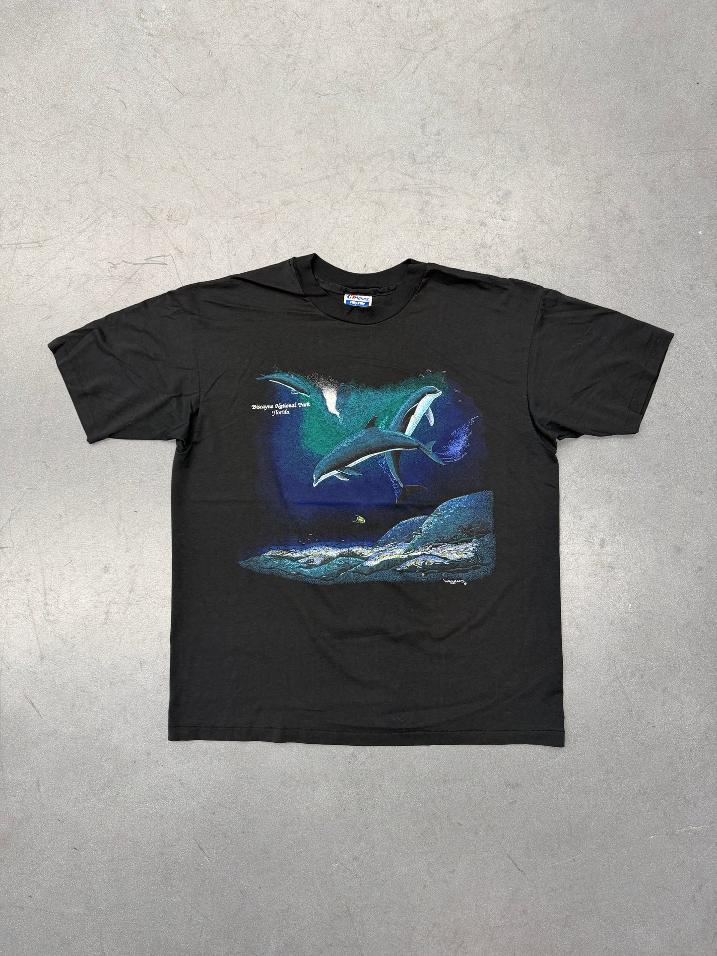 1989 BISCAYNE NATIONAL PARK FLORIDA DOLPHINS TEE (HANES TAG)