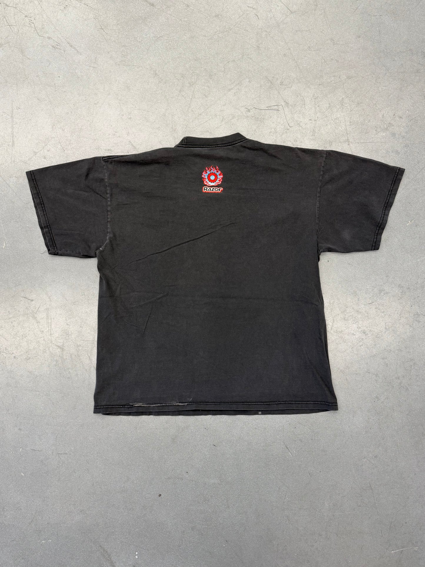 Y2K RAZOR SCOOTER FLAMING HELMET SKULL TEE (CYGNUS TAG)