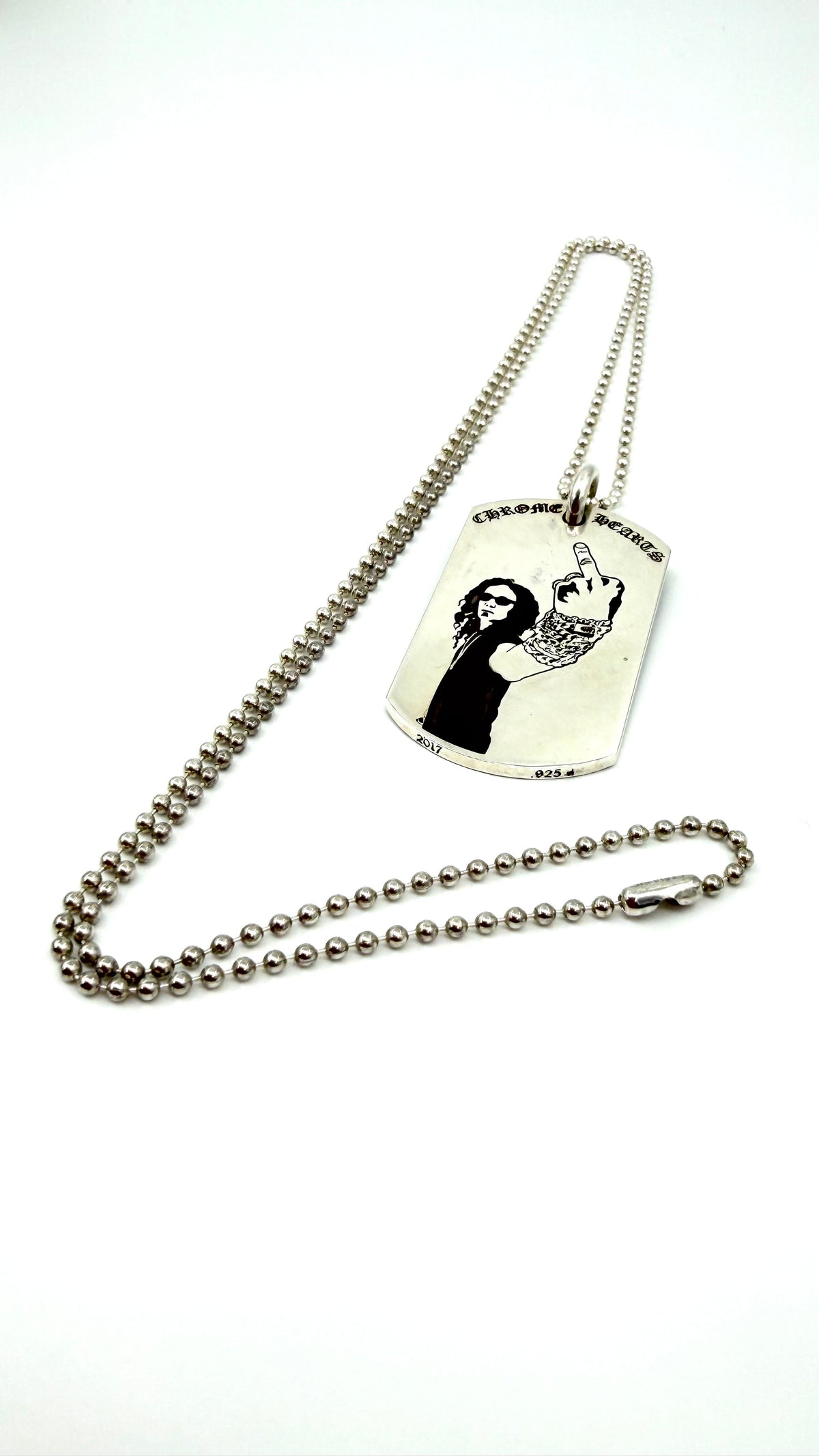 CHROME HEARTS RS FU VERTICAL AMERICAN FLAG SILVER DOG TAG WITH 30 INCH SILVER BALL CHAIN (NEW)