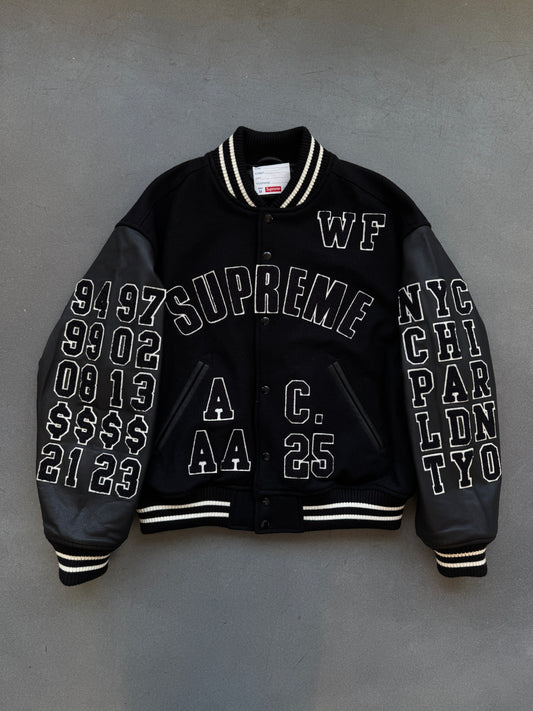 SS25 SUPREME PRAISES VARSITY JACKET 'BLACK' (NEW) (M)