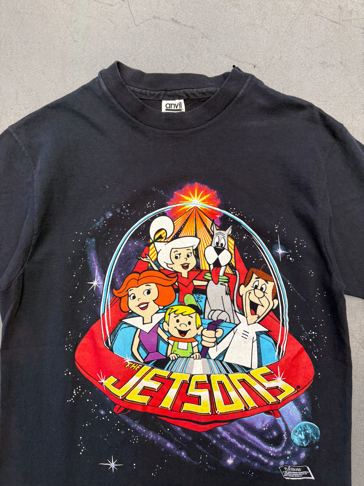 1990 THE JETSONS FAMILY CARTOON TEE (ANVIL BLACK BAR TAG)
