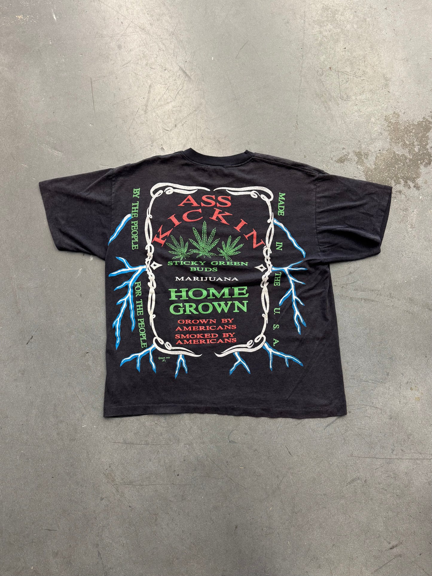 90S ASS KICKIN MARIJUNANA ALL OVER PRINT AMERICAN THUNDER TEE (BODY RAGZ TAG)