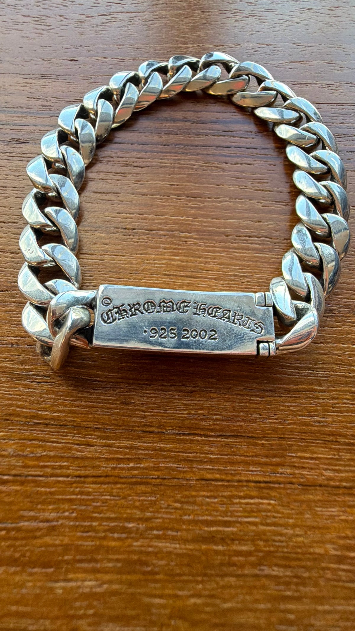CHROME HEARTS PAVE DIAMOND BABY ID FLORAL CROSS SILVER BRACELET