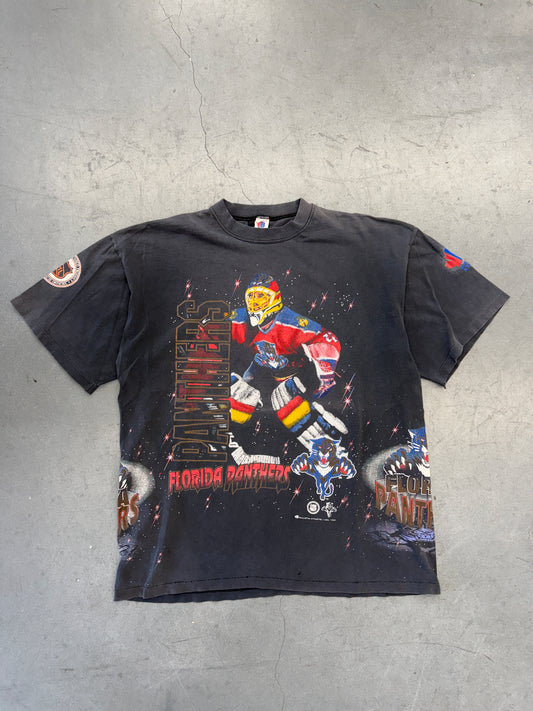 1994 NHL FLORIDA PANTHERS ALL OVER PRINT HOCKEY TEE (BULLETIN ATHLETIC TAG)