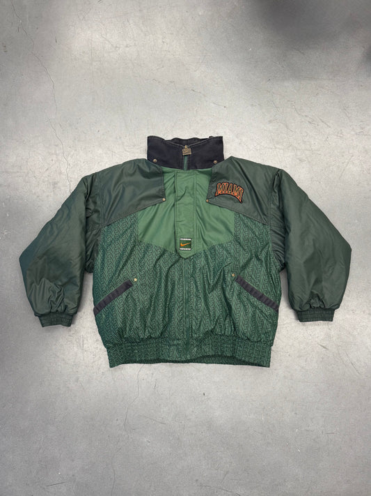 90S NIKE TEAM SPORTS UNIVERSITY OF MIAMI FOOTBALL FULL ZIP DOWN JACKET