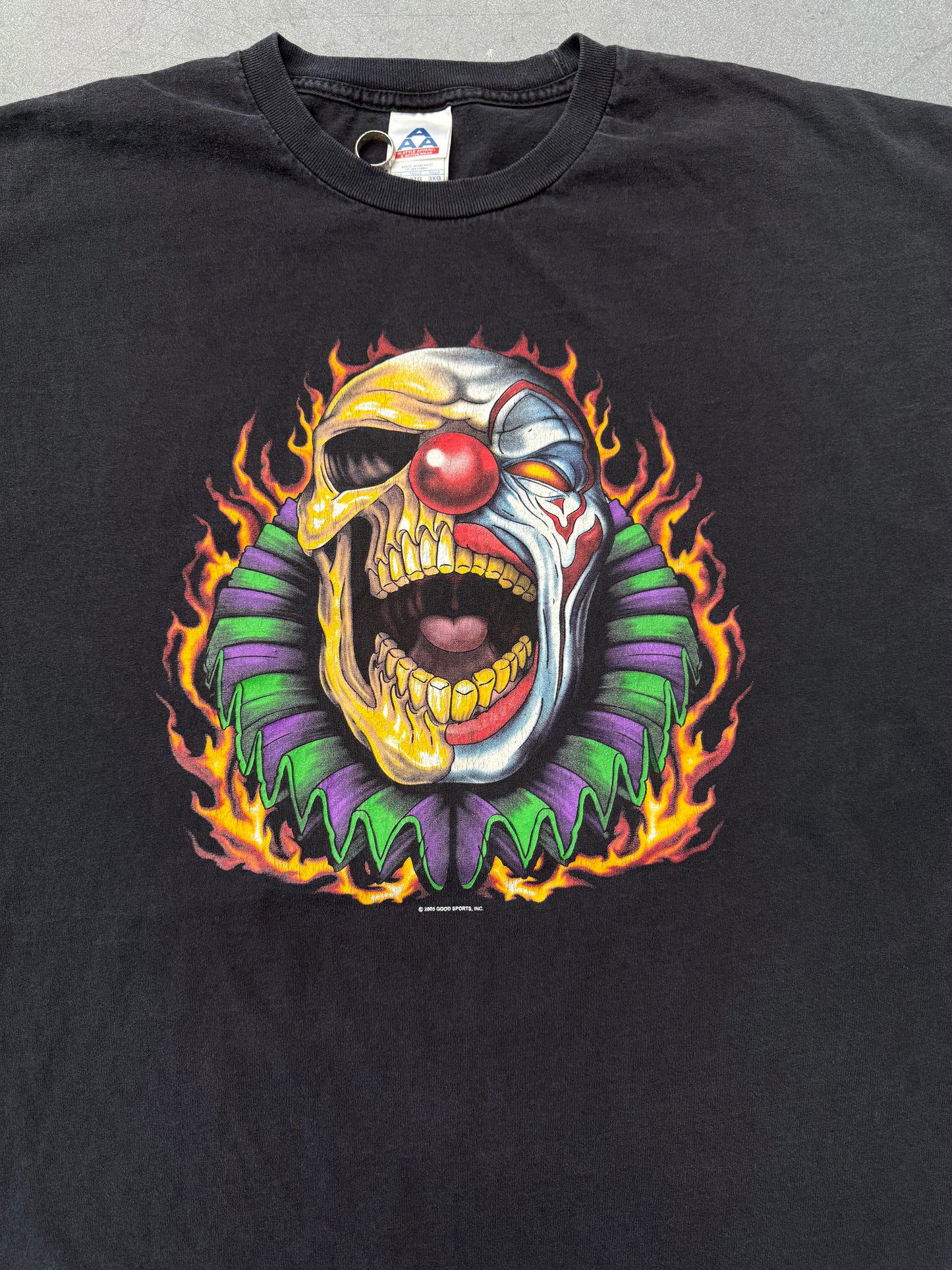 2007 GOOD SPORTS LABOR DAY WEEKEND CONESVILLE, IA FLAMING CLOWN SKULL LS TEE (AAA TAG)