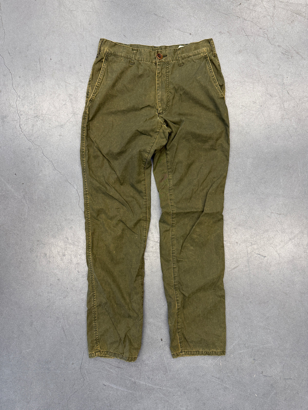 SD04 COMMES DES GARCONS HOMME WASHED OLIVE COTTON TROUSERS