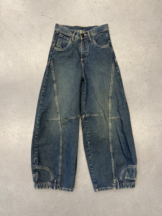 Y2K CANNABIS BARREL LEG INVERTED POCKET BAGGY JEANS