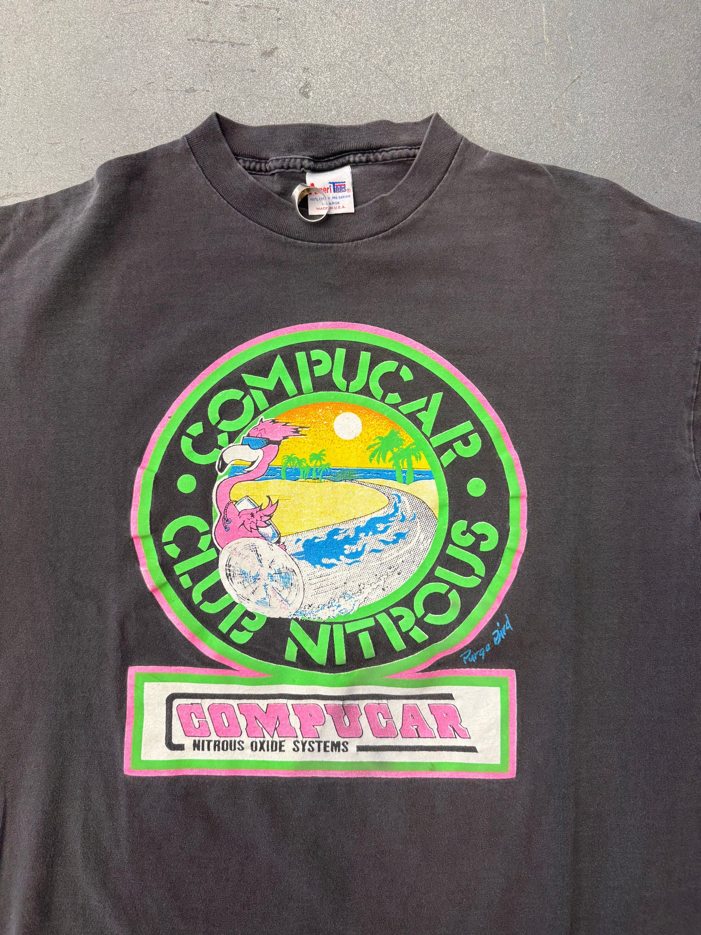 COMPUCAR NITROUS OXIDE SYSTEMS FLAMINGO ON BEACH TEE (AMERICA TEES TAG)