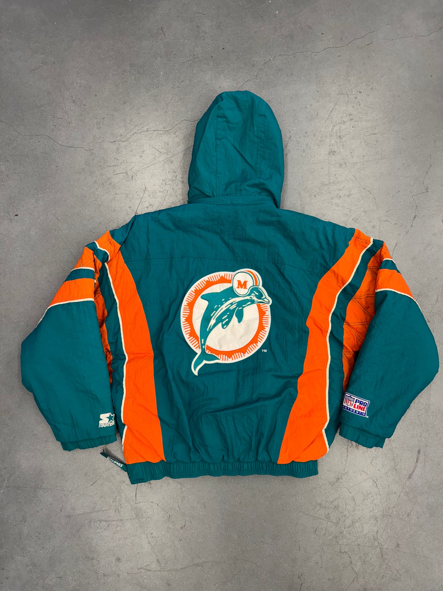 90S MIAMI DOLPHINS STARTER PRO LINE 1/2 ZIP PUFFER JACKET