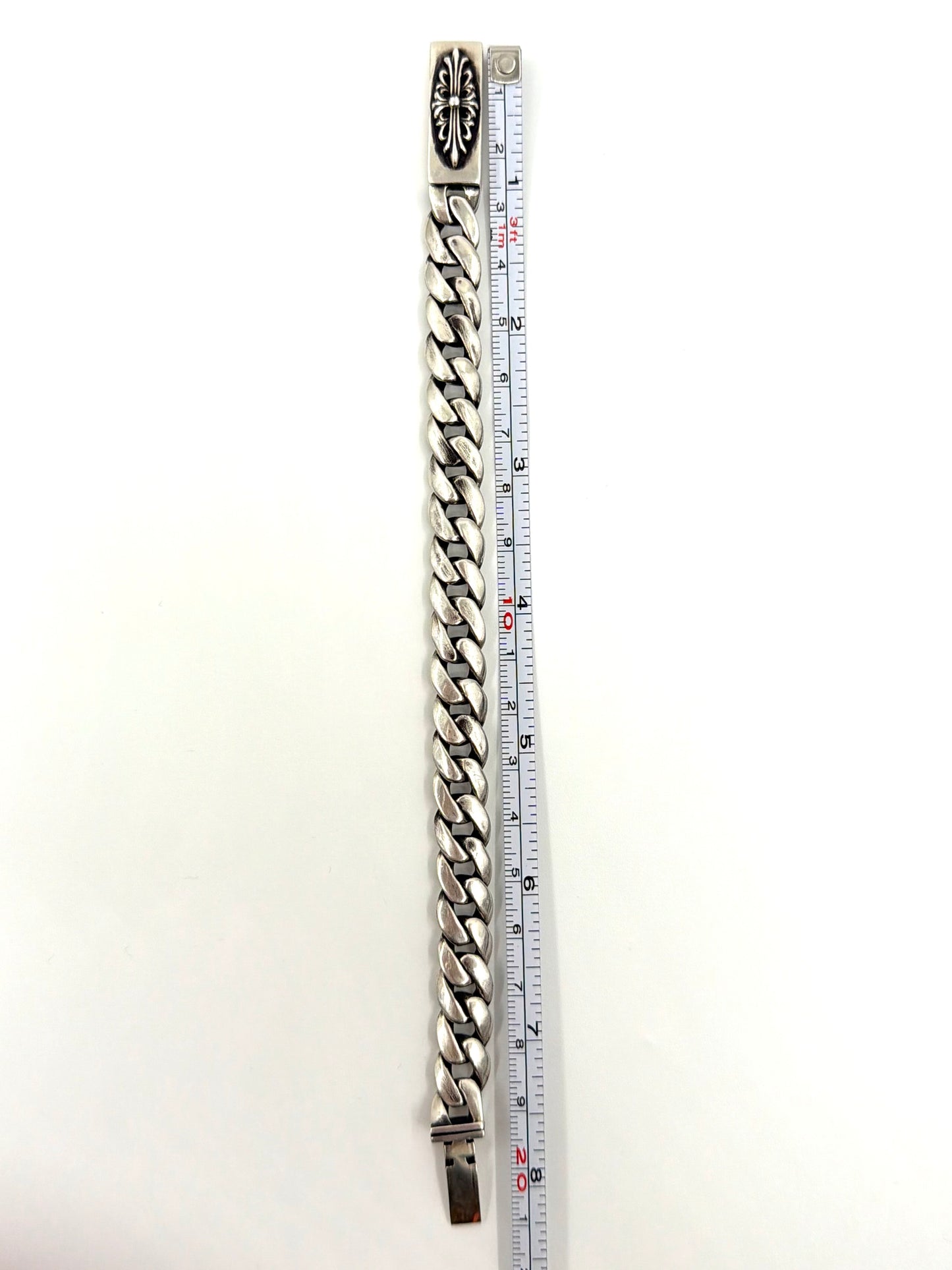 CHROME HEARTS BABY ID FLORAL CROSS CUBAN SILVER BRACELET