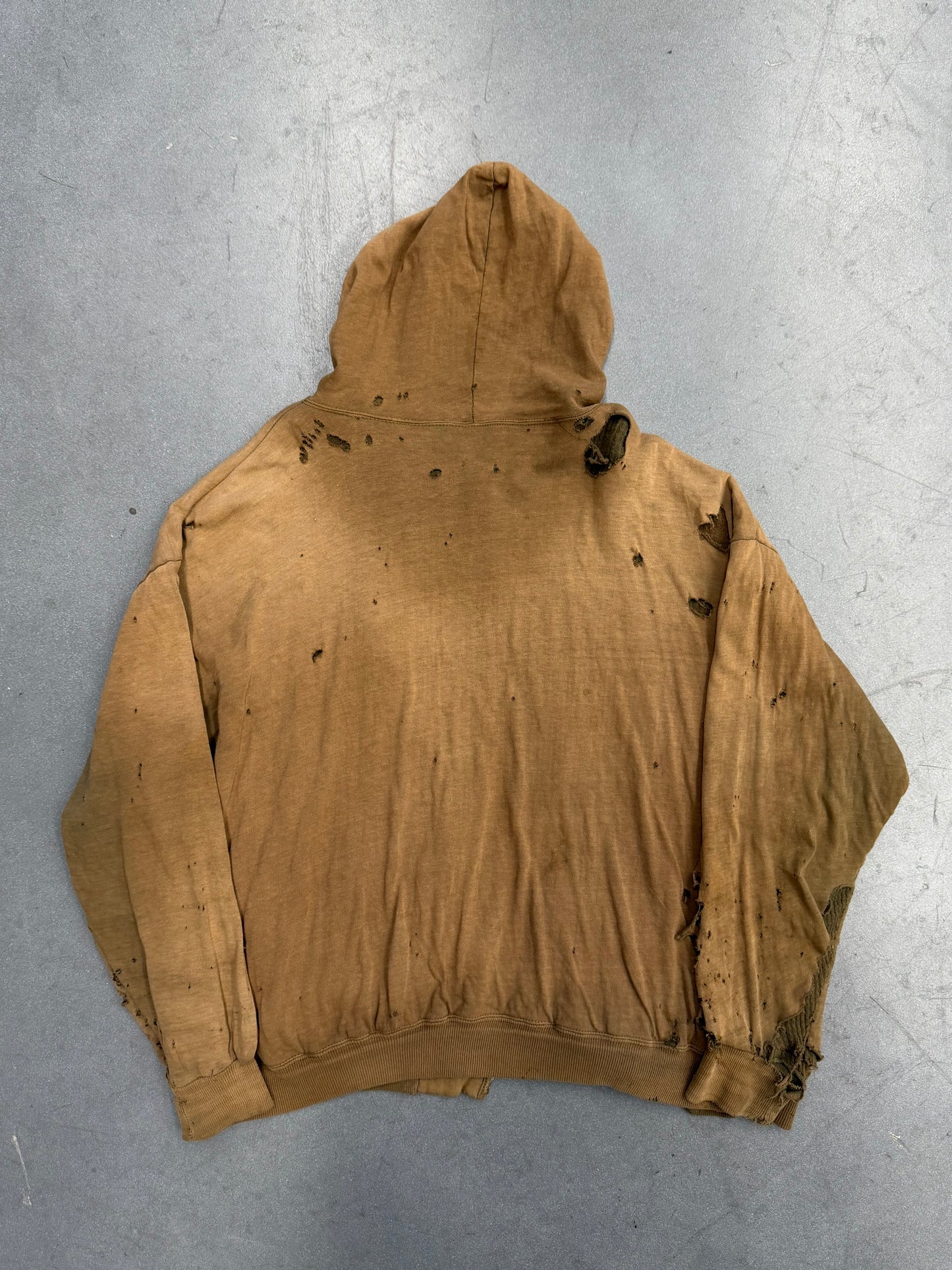 1950'S THRASHED SELVEDGED WAFFLE LINE ZIP UP HOODIE
