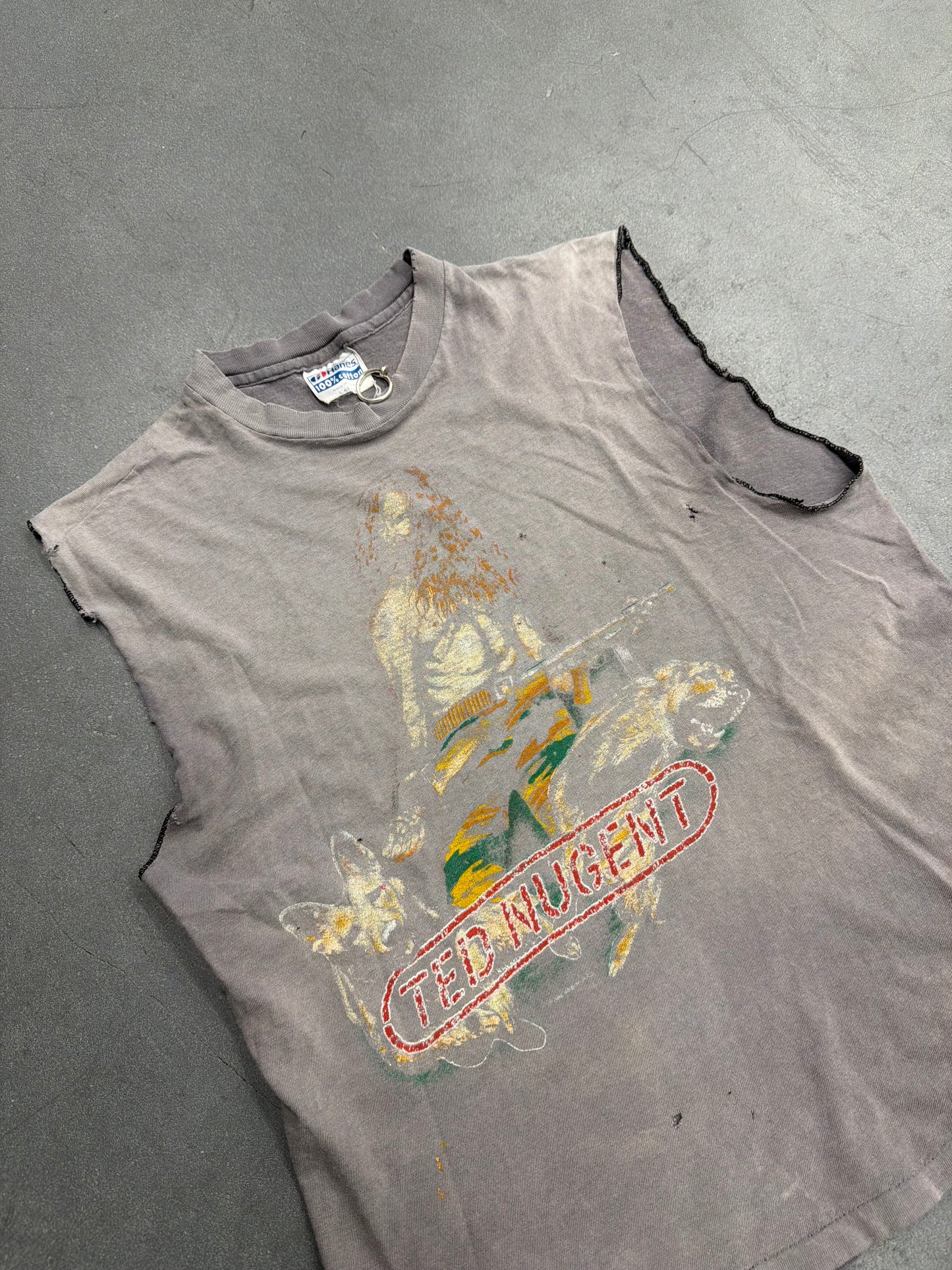 1982 TED NUGENT FADED AND DISTRESSED CUTOFF TEE (HANES TAG)