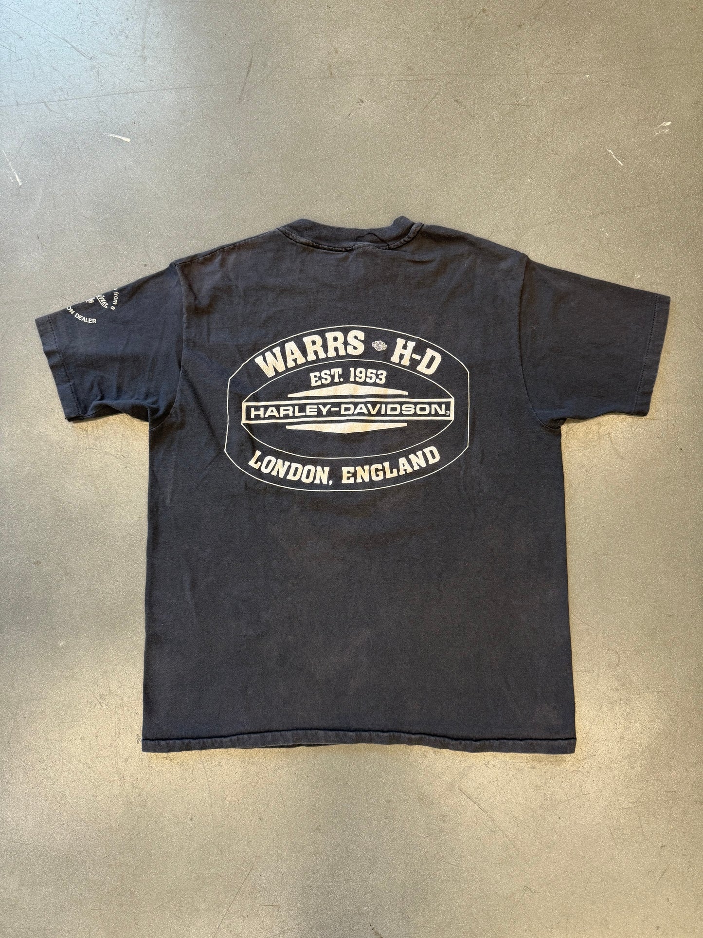 1987 HARLEY-DAVIDSON GUY ON CHOPPER WARRS LONDON ENGLAND TEE (PULLED TAG)