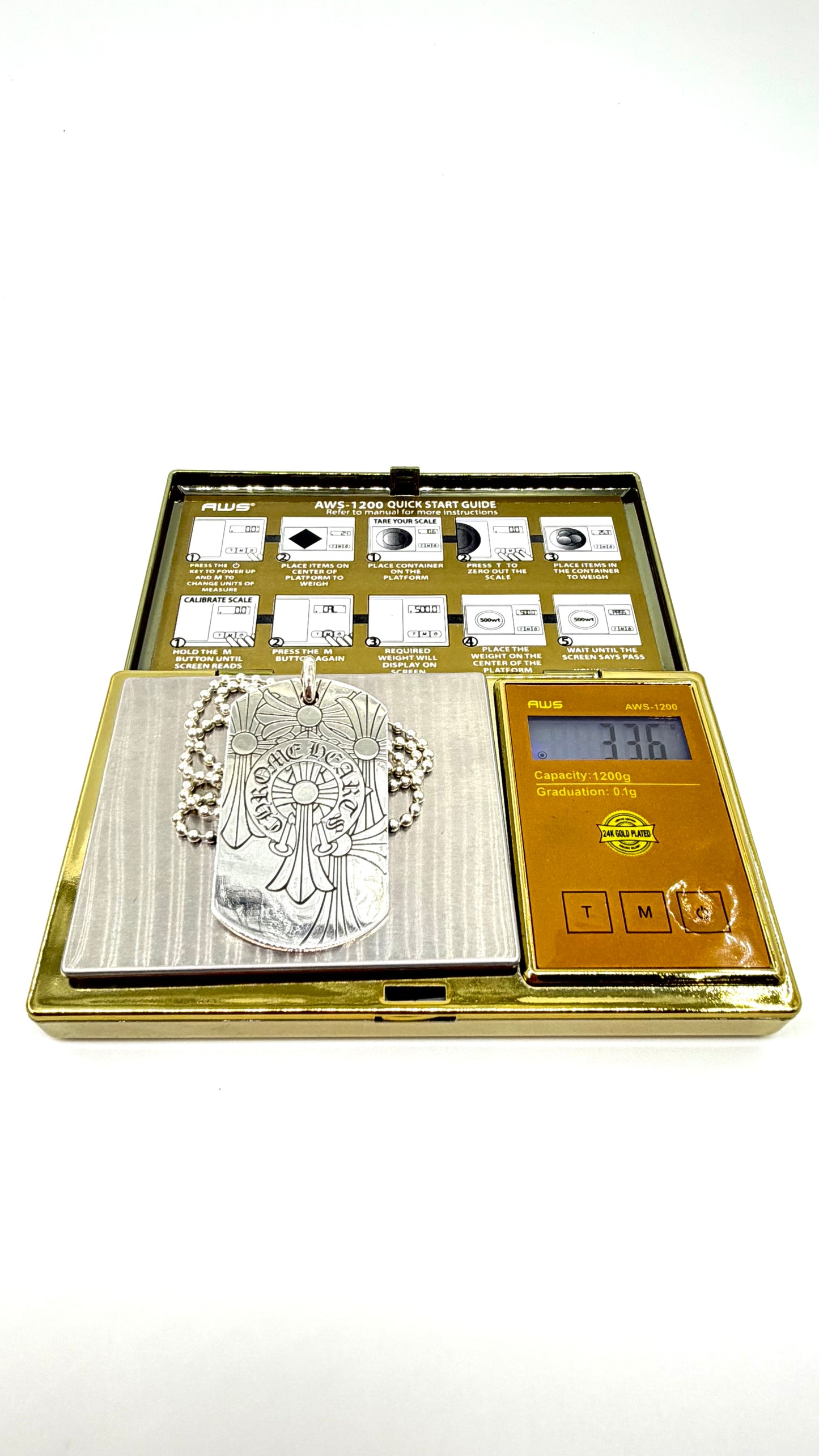 CHROME HEARTS GOD BLESS THE WORLD SILVER DOG TAG WITH 30 INCH SILVER BALL CHAIN