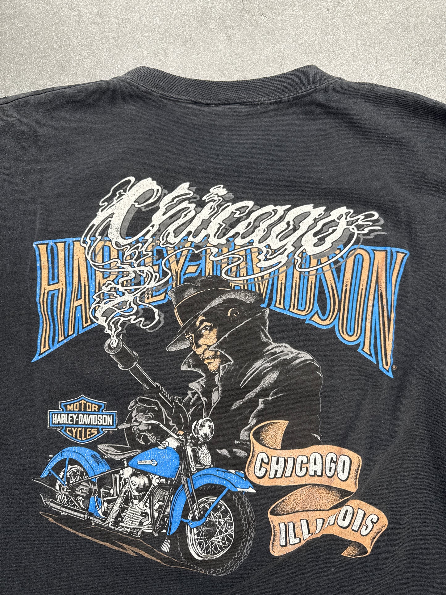90S HARLEY-DAVIDSON BLUE FLAME LS TEE CHICAGO, ILLINOIS (PULLED TAG)