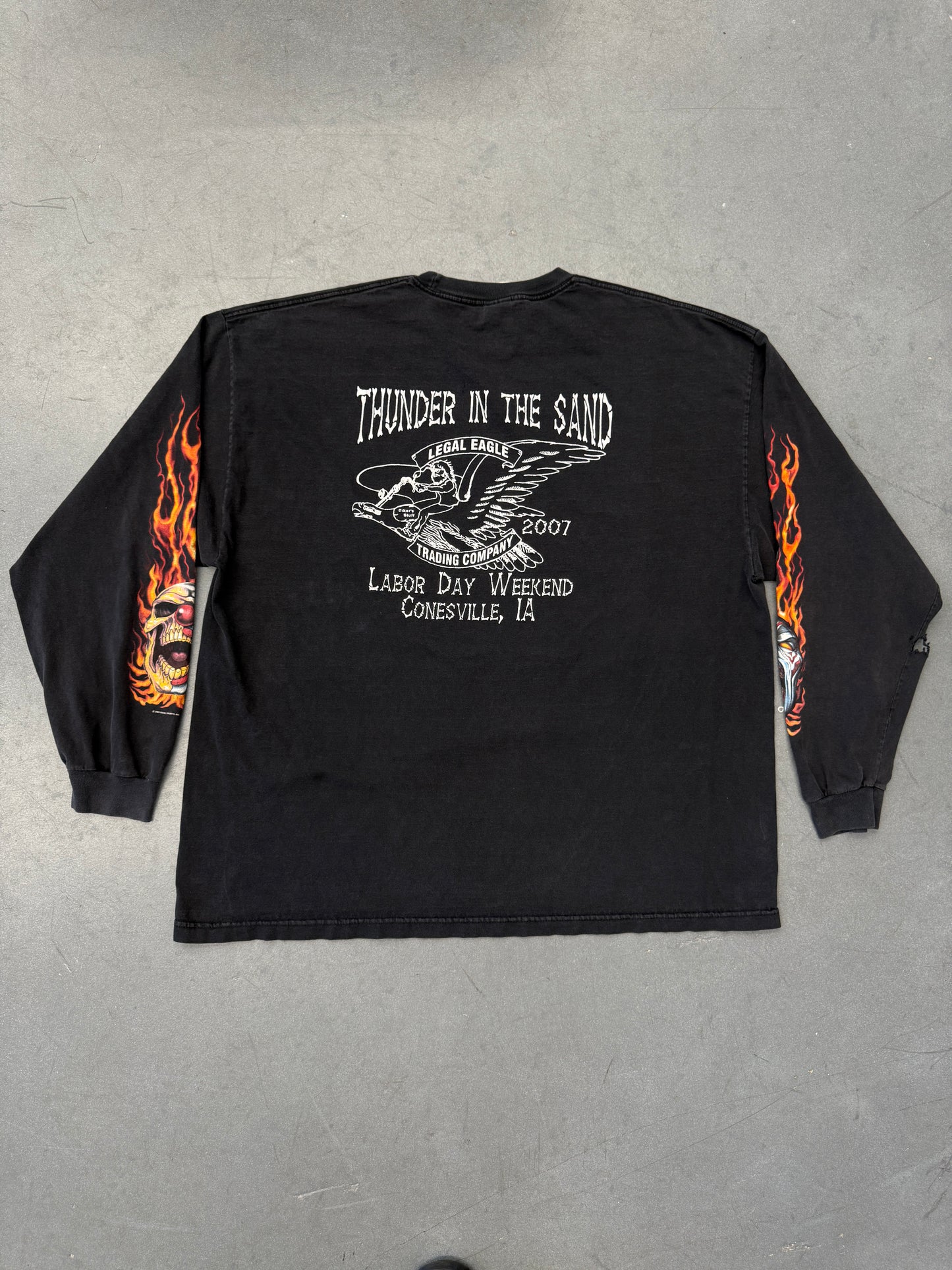 2007 GOOD SPORTS LABOR DAY WEEKEND CONESVILLE, IA FLAMING CLOWN SKULL LS TEE (AAA TAG)