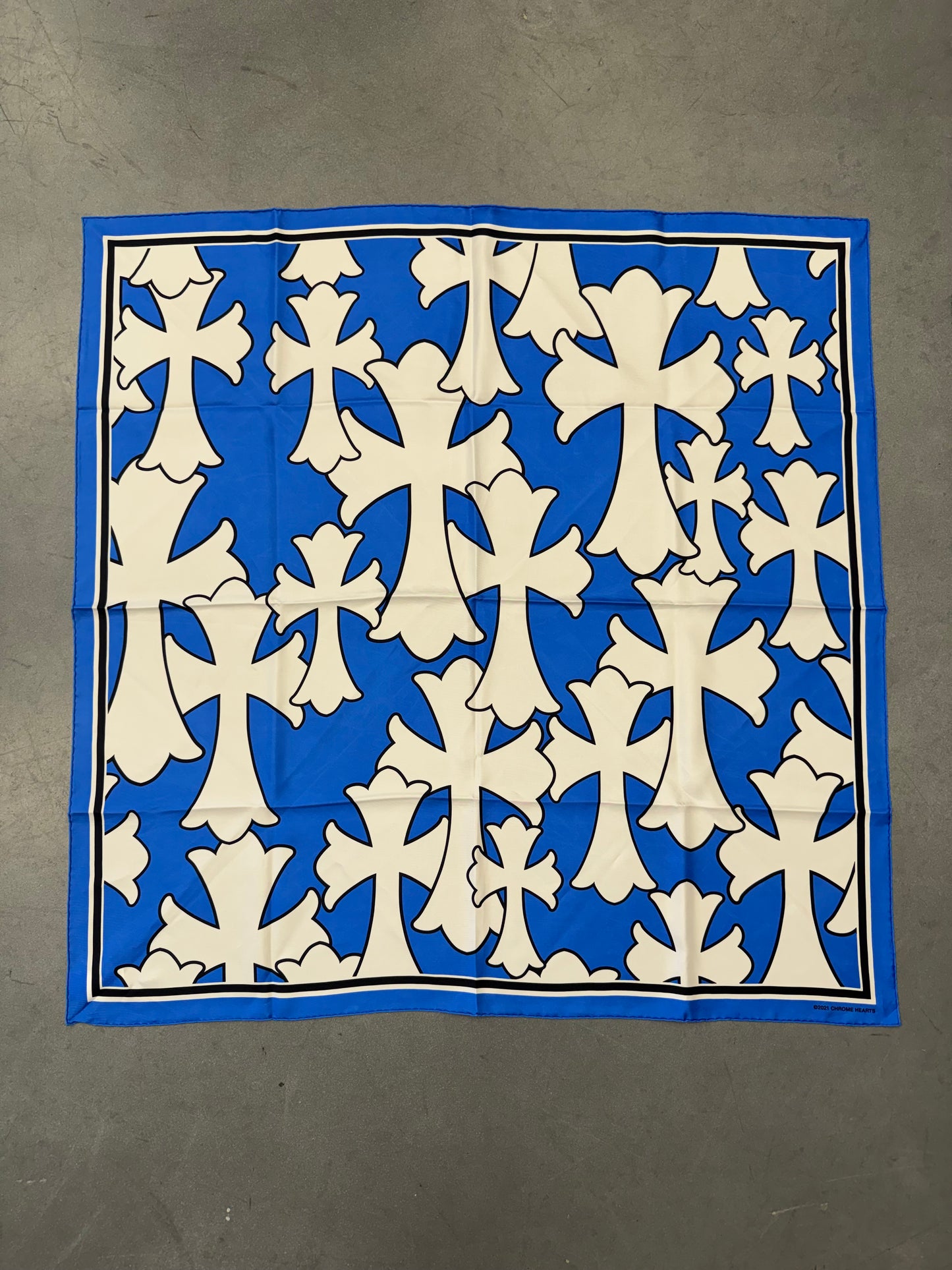 CHROME HEARTS CEMETERY SILK SCARF - BLUE