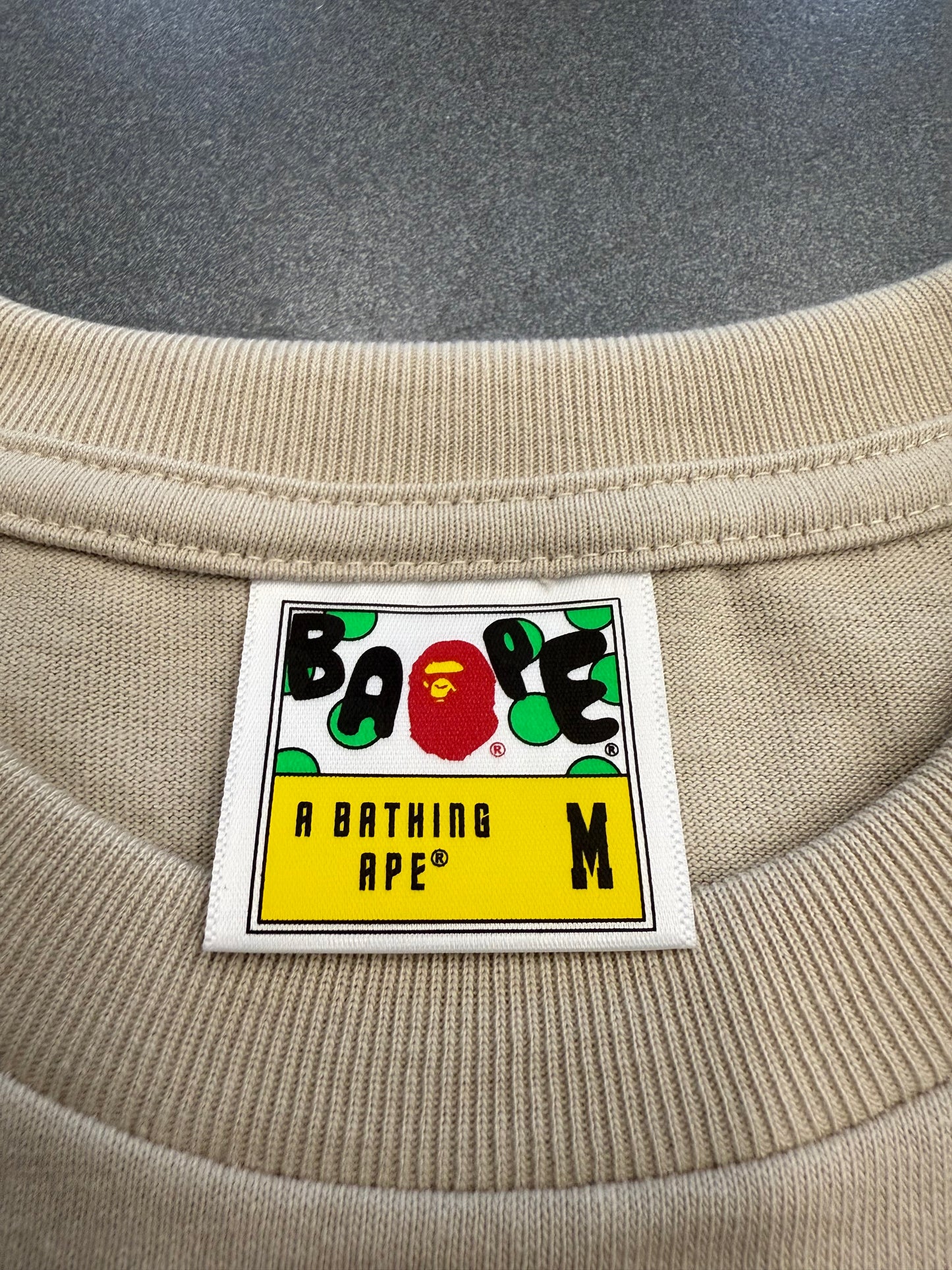 A BATHING APE BAPE COLLEGE TEE - TAN (M) (NEW IN BAG)