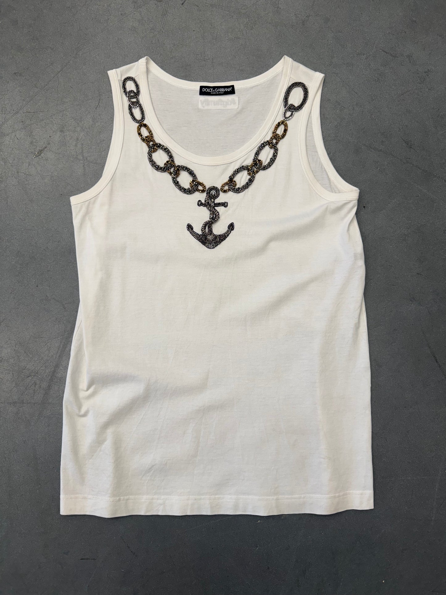 VINTAGE DOLCE & GABBANA EMBELLISHED ANCHOR CHAIN TANK TOP